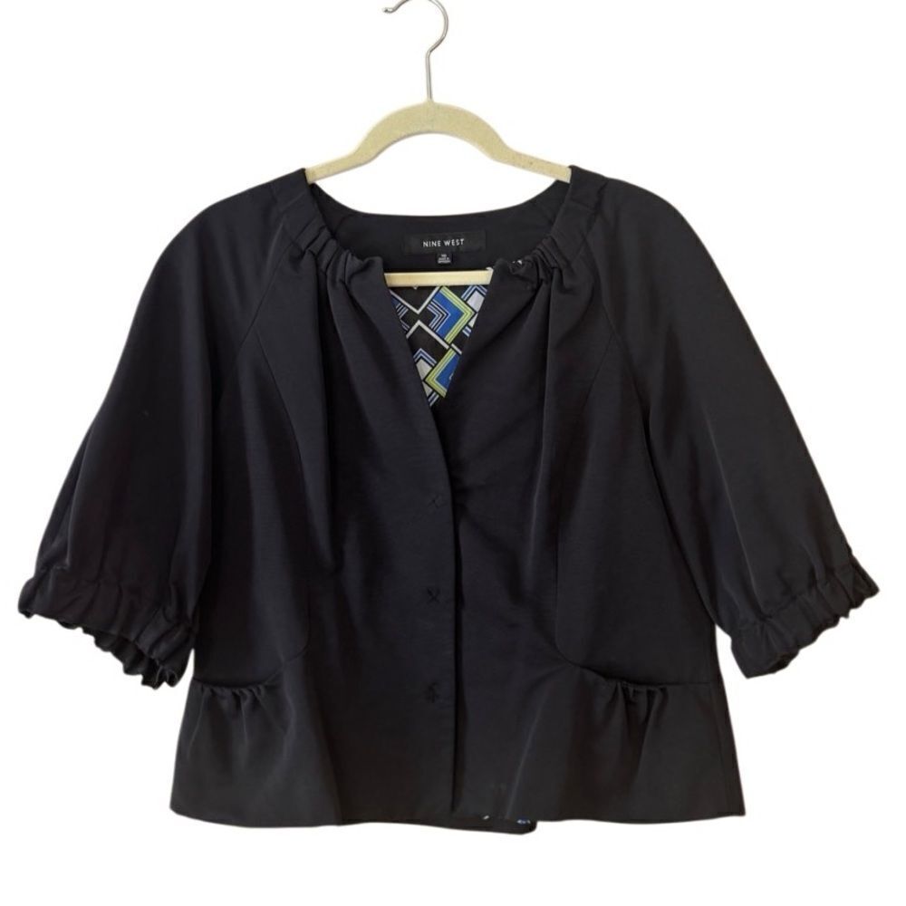 Nine West Women's Crop Puff Sleeve Blazer Coat in Black Size 10